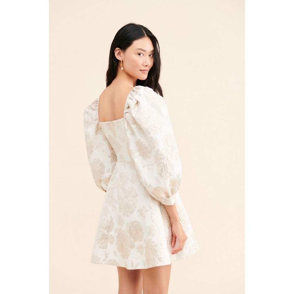 Maison Amory Princess Floral Brocade Mini Dress Puff Sleeve Sweetheart Size L - Picture 3 of 7